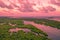 Flooded amazonian rainforest in Negro River at sunset time, Amazonas, Brazil.