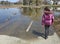 Flooded City Bicycle Track in Spring