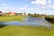 The flooded and green shore of the Achterwasser in Zempin on the island of Usedom in the Baltic Sea