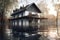 flooded home exterior with storm-damaged roof