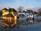 Flooded houses by the river after the rains