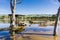 Flooded meadow and picnic tables, Cunningham Lake, San Jose, south San Francisco bay, California