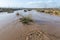 Flooded river, floods in the city, climate change