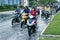 Flooded road, flood tide, motorbike, city