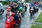 Flooded road, flood tide, motorbike, city