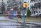 Flooded with spring meltwater Playground in the yard of a residential building