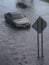 Flooded vehicle stuck in flash flooding