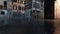 Flooded Venice street and bridge during Acqua Alta