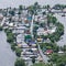 Flooded village in lowland of Great river