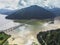 Flooded water. Bicaz lake and viaduct