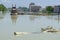 Flooding Danube River in Gyor Downtown