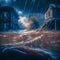 Flooding, deluge in a small town. Gloomy urban landscape. Generative AI