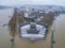 Flooding high water Koblenz Germany historic monument German Corner winter where rivers rhine and mosele flow together