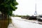 Flooding of Paris in 2016 with street under water and barges on the Seine