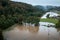 Flooding and submerging villages after extreme rainfall, aerial view