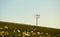 The floodlight in the evening with a soft yellow, blue sky.