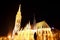 Floodlit Matthias Church low angle night view Budapest Hungary