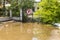 Floods flooded the street. Flooding on the road