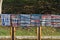 Floor carpets made of recycled cotton rags hanging on the fence