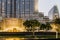 Floor Ground of Burj Khalifa with Lighting, Trees and, Buildings in the Evening, Dubai