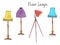 Floor lamps collection. Watercolor sketchy illustrative set of lamps