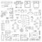 Floor plan icons set for design interior and architectural project view from above. Furniture thin line icon in top view