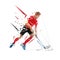 Floorball player running with ball, low polygonal vector illustration, geometric floorball logo from triangles