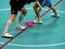 Floorball players wait for the referees whistle and the start of the match