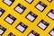 Floppy Data Storage Diskettes On Yellow Background. Old Retro Te