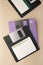 Floppy disk 3.5 inch nostalgia, isolated and presented in punchy pastel colors, for creative design cover