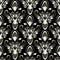 Floral 3d paisley seamless pattern. Vector vintage black background. Hand drawn silver