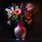 Floral Abundance - Vase Full of Flowers on Black Background