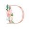 Floral Alphabet - blush / peach color letter D with flowers bouquet composition