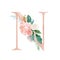 Floral Alphabet - blush / peach color letter N with flowers bouquet composition