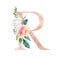 Floral Alphabet - blush / peach color letter R with flowers bouquet composition