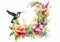 Floral alphabet letter adorned with flowers and a hummingbird. Letter J. Generative Ai