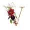 Floral Alphabet - letter V with flowers bouquet composition and delicate gold geometric shape crystal