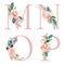 Floral Alphabet Set - letters M, N, O, P, with flowers bouquet composition