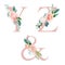 Floral Alphabet Set - letters Y, Z, & ampersand, with flowers bouquet composition