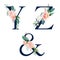 Floral Alphabet Set - set of navy letters Y, Z, & ampersand with flowers bouquet composition