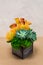 Floral arangement with Calla Lilies, Dianthus, succulent, protea