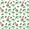 Floral aromatherapy seamless pattern. Colorful  pattern with rosemary flowers and essential oil on a white background, drawing