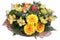 Floral arrangement flower bouquet of yellow gerberas, pale yellow orchids.