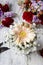 Floral arrangement with peach gerbera flower and gypsophila paniculata