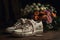Floral arrangements on shoes. AI generated