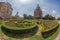 Floral arrangements in Victory Square Timisoara with Metropolitan orthodox cathedral