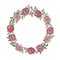 Floral background with flower roses wreath. Floral bouquet frame