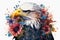 Floral Bald Eagle Sublimation Clipart isolate on white background.