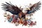 Floral Bald Eagle Sublimation Clipart isolate on white background.