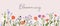 Floral banner background design. Botanical nature card with delicate field flowers, blossomed meadow plants, wildflowers